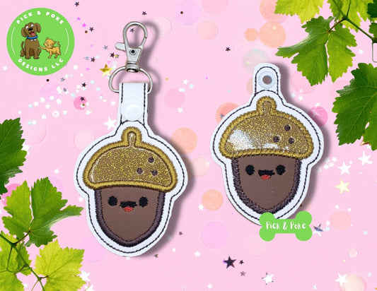 In the Hoop Embroidery Project / Cute Kawaii Acorn Nut Autumn Snap Tab and Eyelet Key Fob / Gift Tag / Digital File / Instant DOWNLOAD / SetPick and Poke Designs