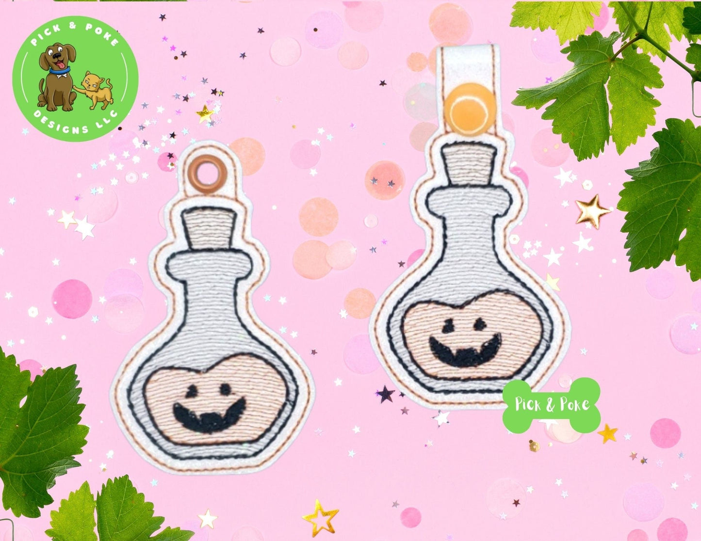In the Hoop Embroidery Project Halloween Pumpkin Potion Bottle Snap Tab Eyelet Key Fob / Gift Tag / Digital File / Instant DOWNLOAD / ITHPick and Poke Designs