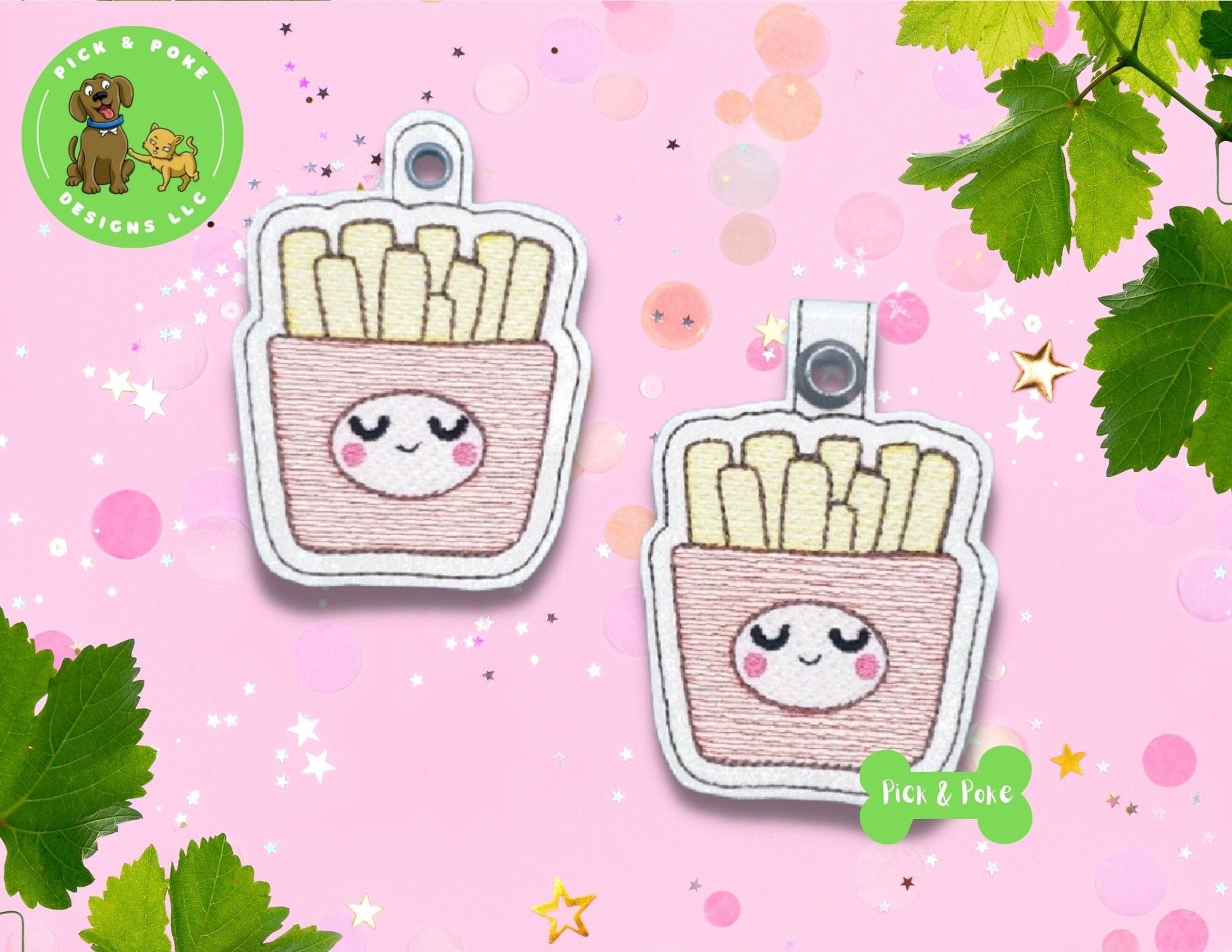 In the Hoop Embroidery Project / Cute French Fries Fast Food Kawaii Snap Tab and Eyelet Key Fob / Gift Tag / Digital File / Instant DOWNLOADPick and Poke Designs