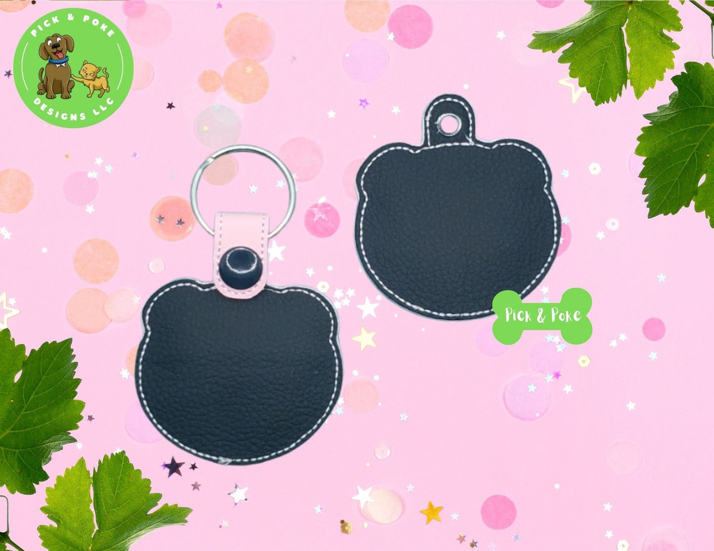 In the Hoop Embroidery Project Cute Pig  Face Outline / Snap Tab and Eyelet Key Fob Set / Gift Tag / Digital File / Instant DOWNLOAD / ITHPick and Poke Designs
