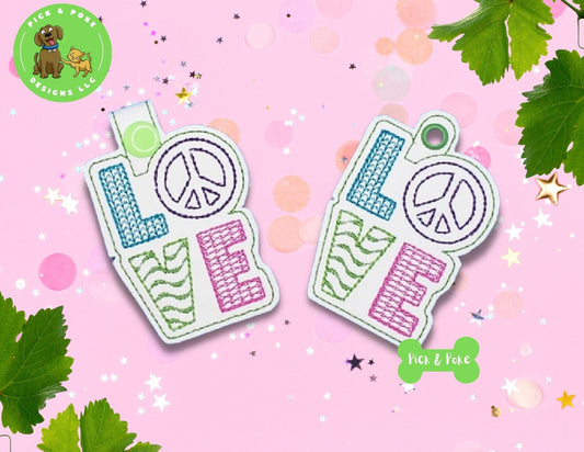 In the Hoop Embroidery Project Hippie Love Peace Sign / Snap Tab and Eyelet Key Fob Set / Gift Tag / Digital File / Instant DOWNLOAD / ITHPick and Poke Designs