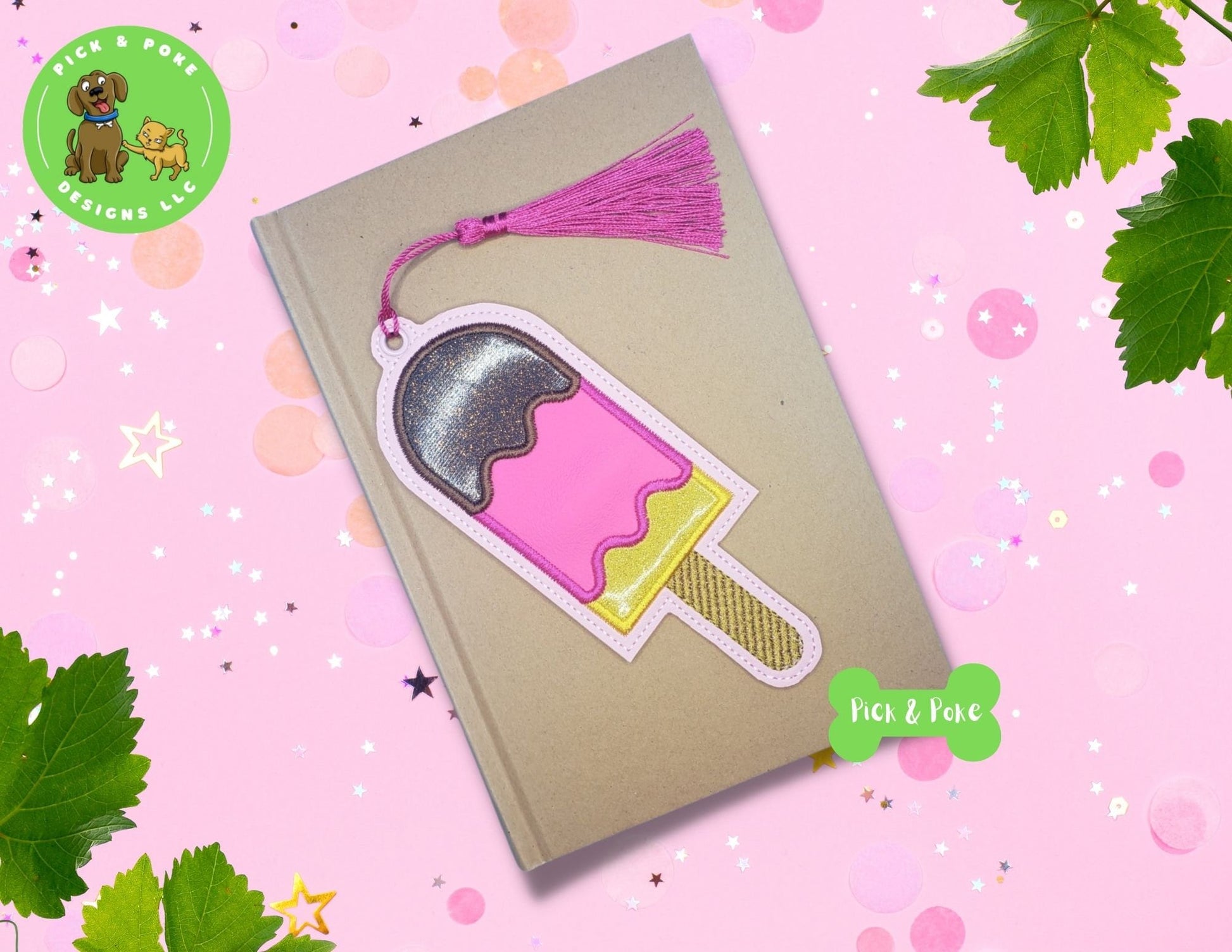In the Hoop Embroidery Project Ice Cream Popsicle / 5x7 Bookmark Eyelet / Gift Tag / Digital File / Instant DOWNLOAD / ITHPick and Poke Designs
