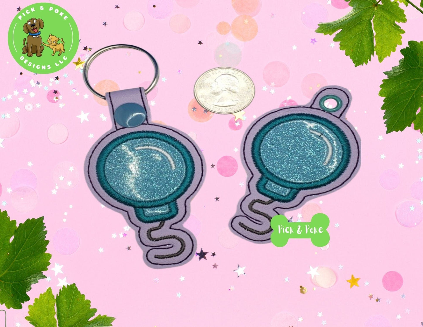 In the Hoop Embroidery Project Cute Applique Balloon / Snap Tab and Eyelet Key Fob / Gift Tag / Digital File / Instant DOWNLOAD / ITHPick and Poke Designs