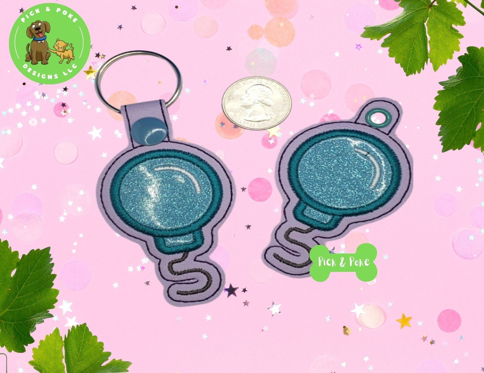 In the Hoop Embroidery Project Cute Applique Balloon / Snap Tab and Eyelet Key Fob / Gift Tag / Digital File / Instant DOWNLOAD / ITHPick and Poke Designs