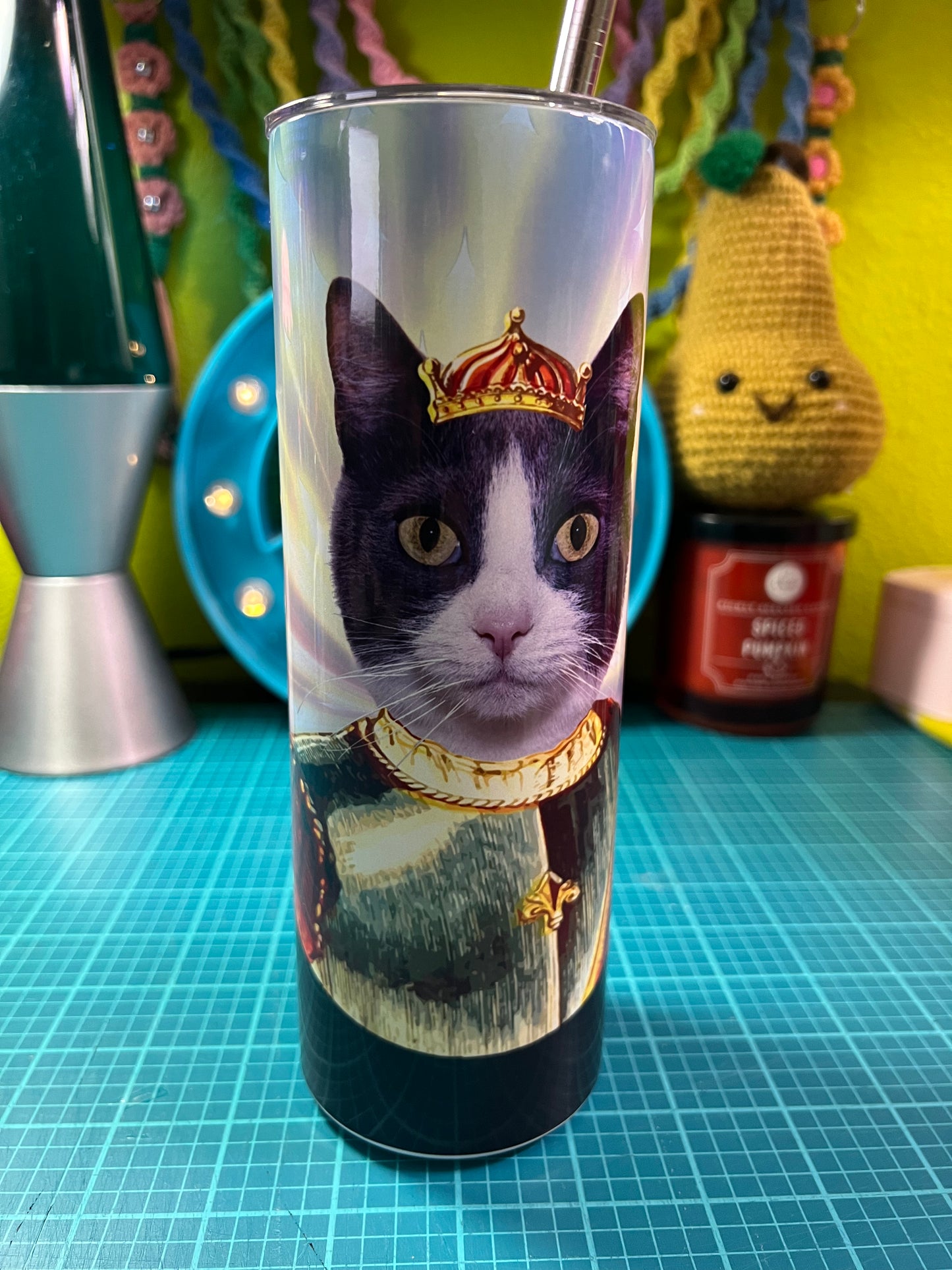 Tuxedo King Cat Tumbler | Kitty Lover Gift | 20oz Stainless Steel Cup