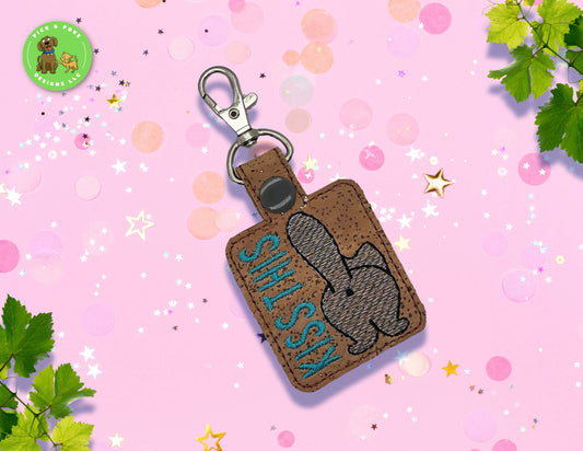 Kiss This Cat Butt Snap Tab Key Chain / Embroidered on Cork Fabric / Custom Made
