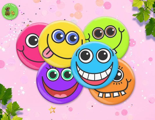 Colorful and Goofy Smiles | Button Pin, Keychain, Magnet, Bottle Opener, or Mirror | 2.25-inch Size | Made to Order