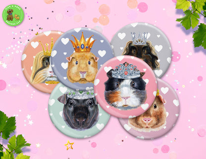 Guinea Pig Wearing Crown Button | 2.25-inch Round Size | Metal Pin Back Design | Made to Order
